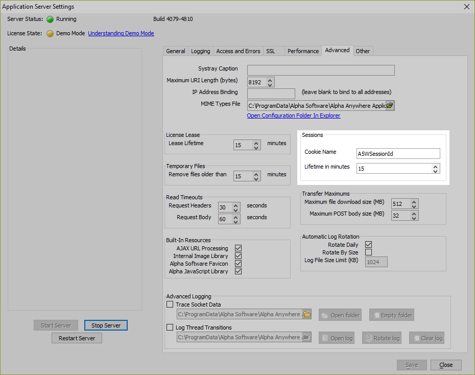 The Session Cookie Name is used when determining whether or not you are logged in to the server.
